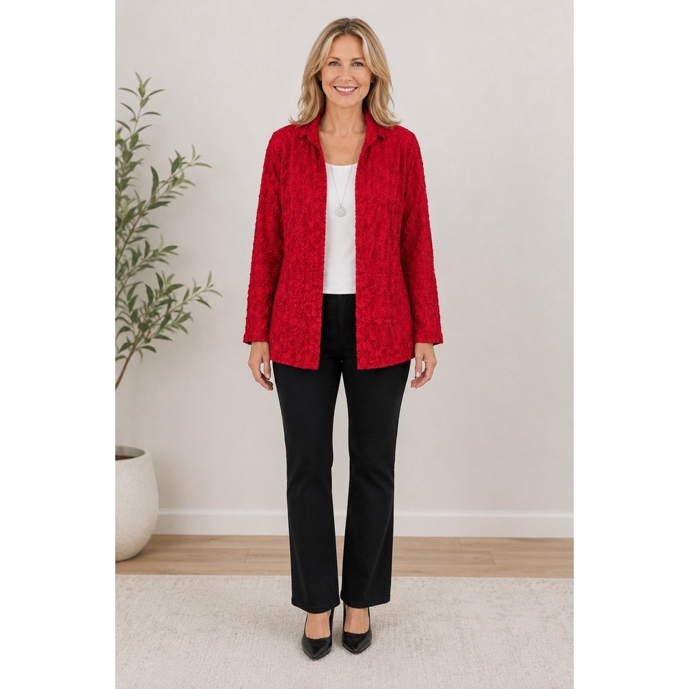 Coldwater Creek Red Crinkle Textured Jacket Women Sz 1X Button Front Career Chic